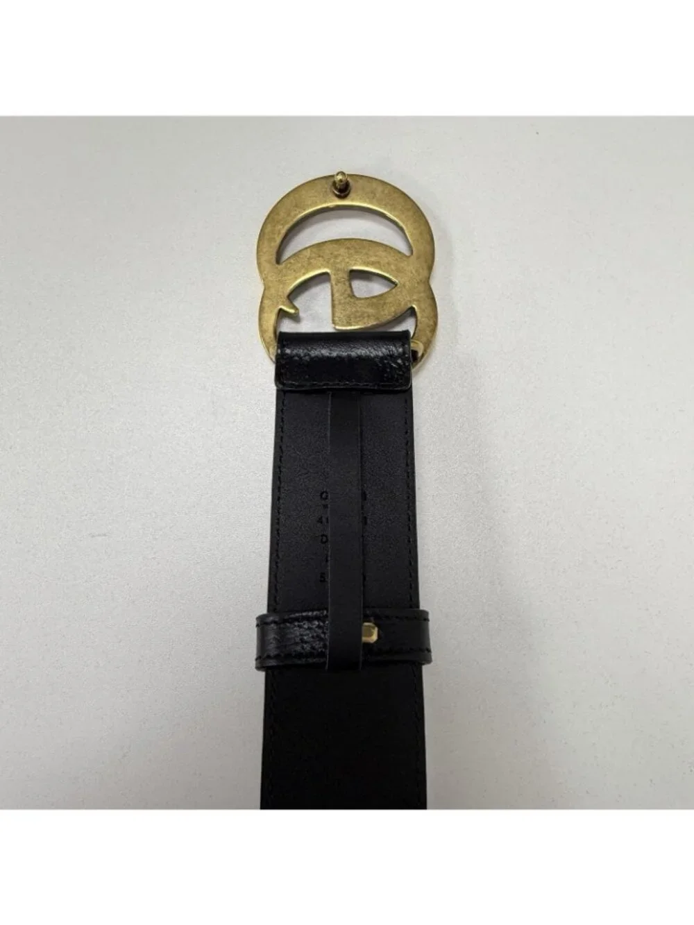 Gucci GG Marmont 1.5” Wide Textured Leather Belt 85/34 Black/Gold 406831 NEW